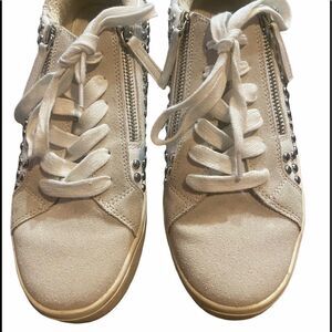 Steve Madden Parka Studded Sneaker SIZE  8 M    Cream/White • Double Zippers•